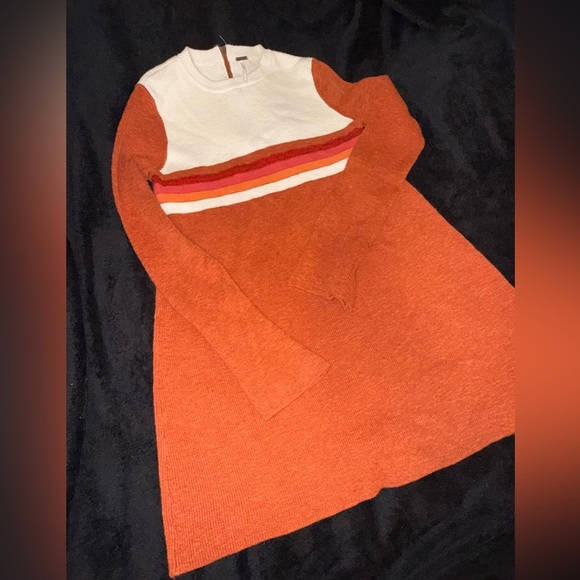 Free People Womens Colorblock Sweater Dress Orange Size medium Preloved - Picture 4 of 14